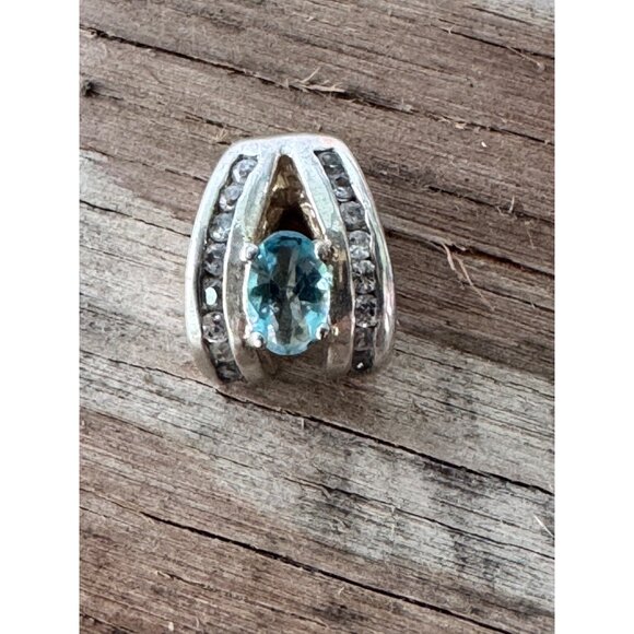 Sterling Silver Charm Bead With Blue Topaz & Clear Stones For European Bracelets - Picture 1 of 7